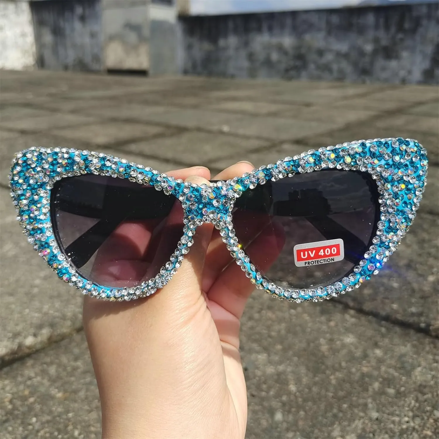 willochra Oversized Diamond Sunglasses Women Rhinestone Cat Eye Sunglasses Vintage Men bling party sunglasses Eyewear