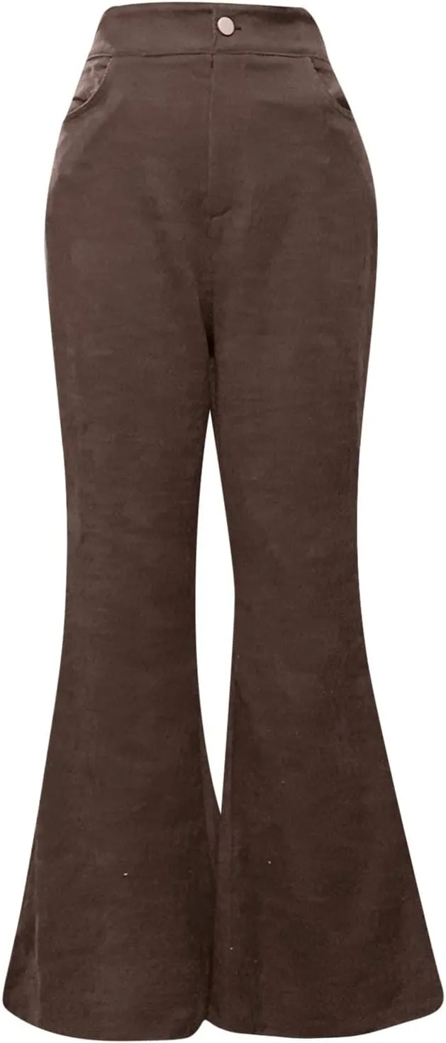 Women Linen Summer Loose Flowy Pants Low Waist Bootcut Slim-Fit Palazzo Lounge Pants Travel
