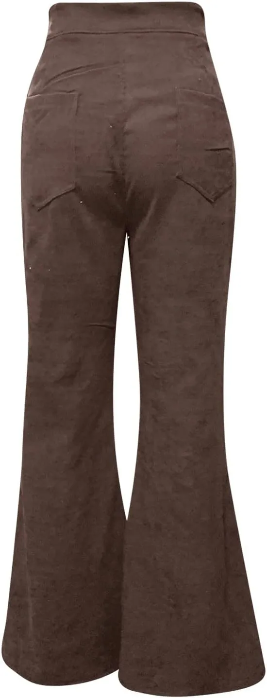 Women Linen Summer Loose Flowy Pants Low Waist Bootcut Slim-Fit Palazzo Lounge Pants Travel
