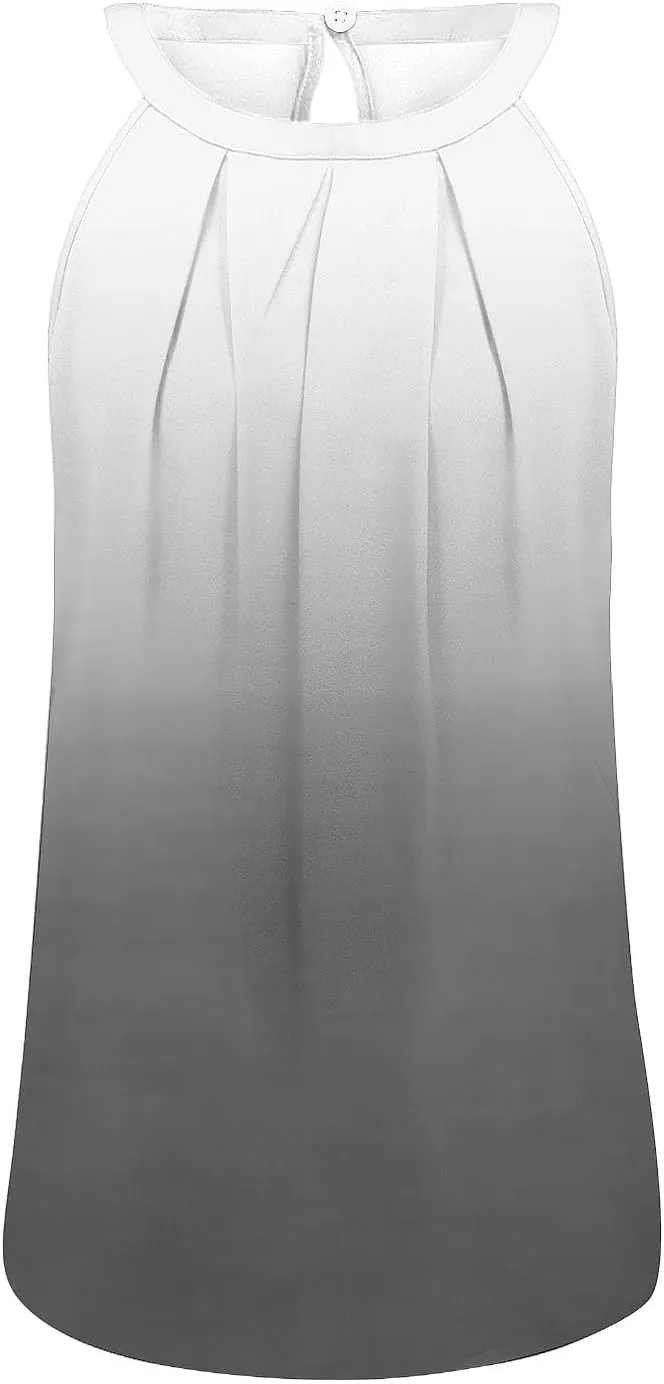 Women Sleeveless Tank Tops Casual Loose Fit Flowy Pleated Halter Cami Shirts Blouse Summer Trendy Gradient Blouse Tops