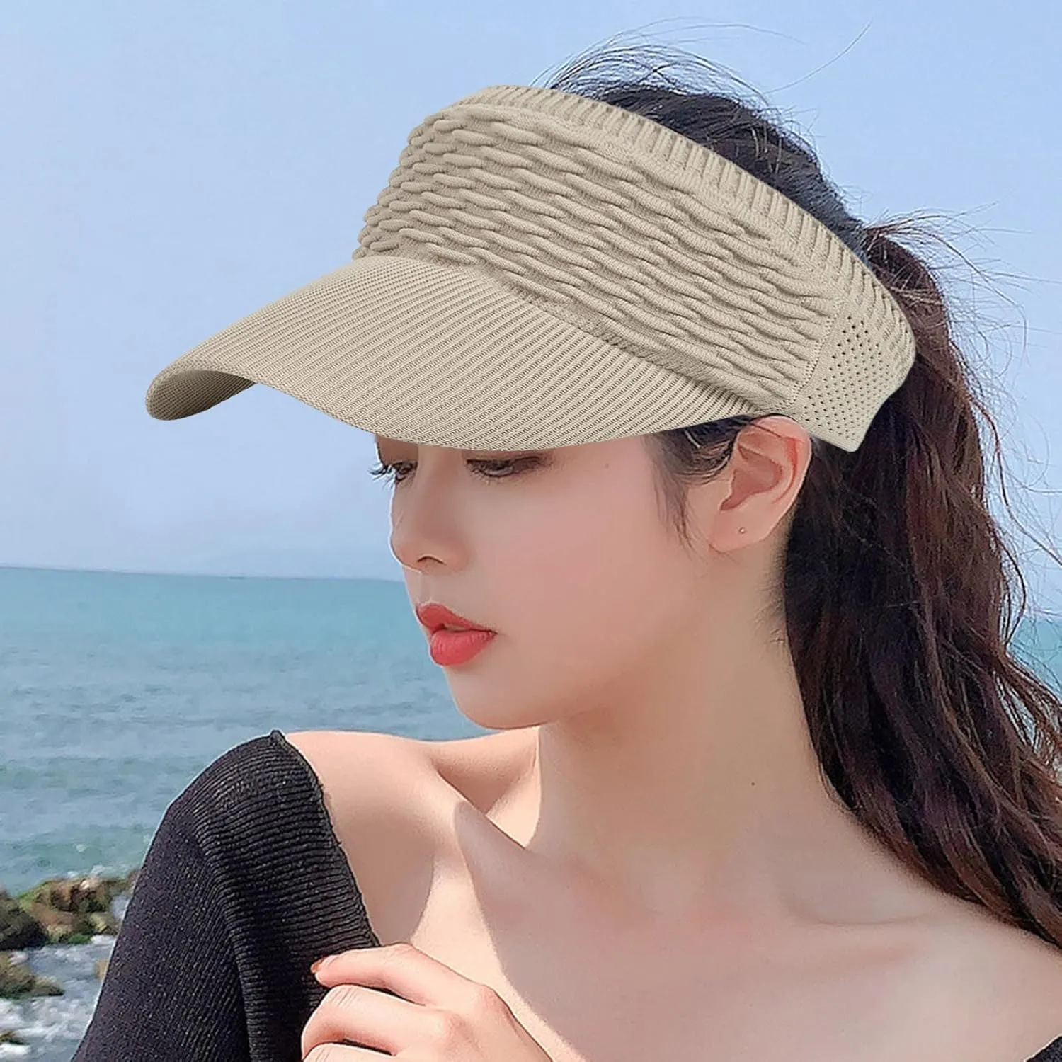 Women Sun Visor Hat for Women Knitted Hats Elastic Sports Hat Empty Top Quick Drying Wide Brim Hat