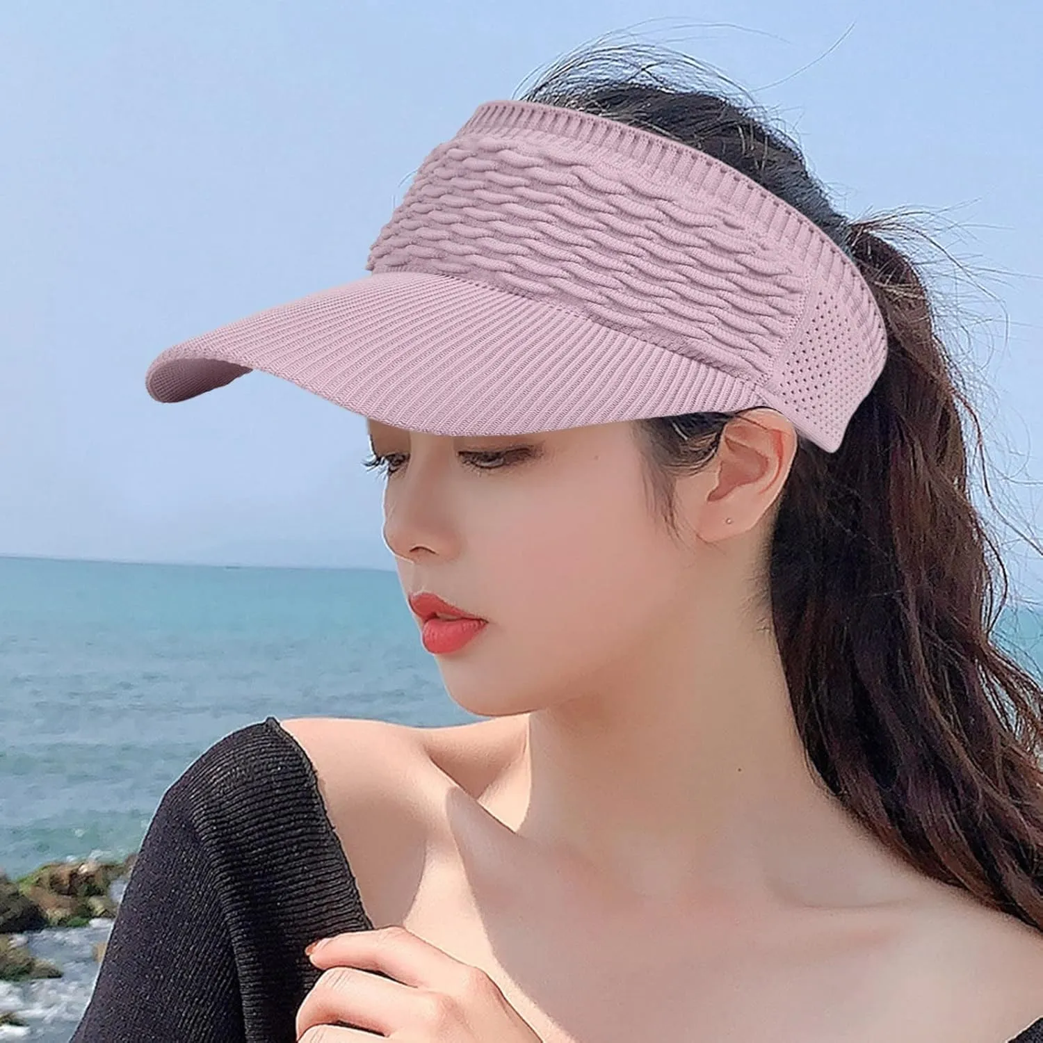 Women Sun Visor Hat for Women Knitted Hats Elastic Sports Hat Empty Top Quick Drying Wide Brim Hat
