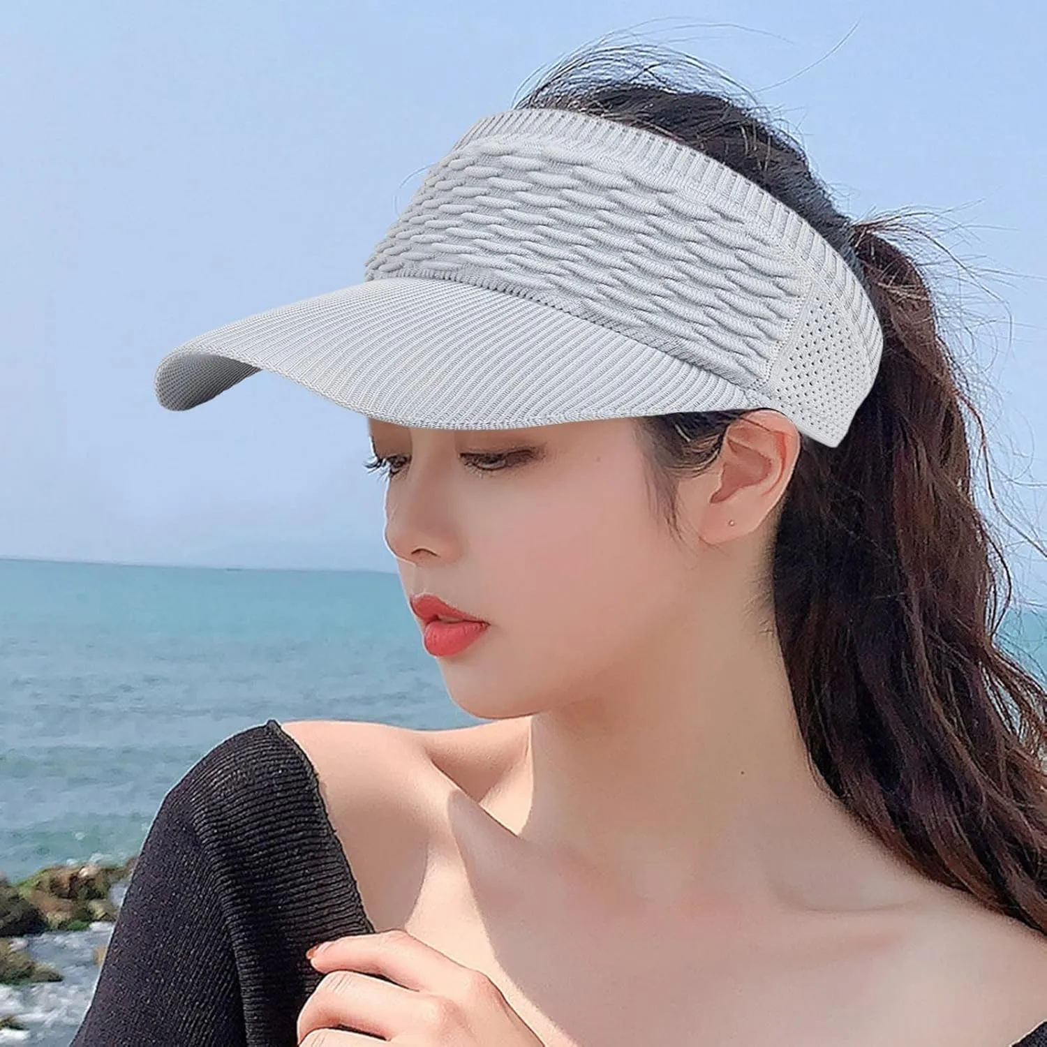 Women Sun Visor Hat for Women Knitted Hats Elastic Sports Hat Empty Top Quick Drying Wide Brim Hat