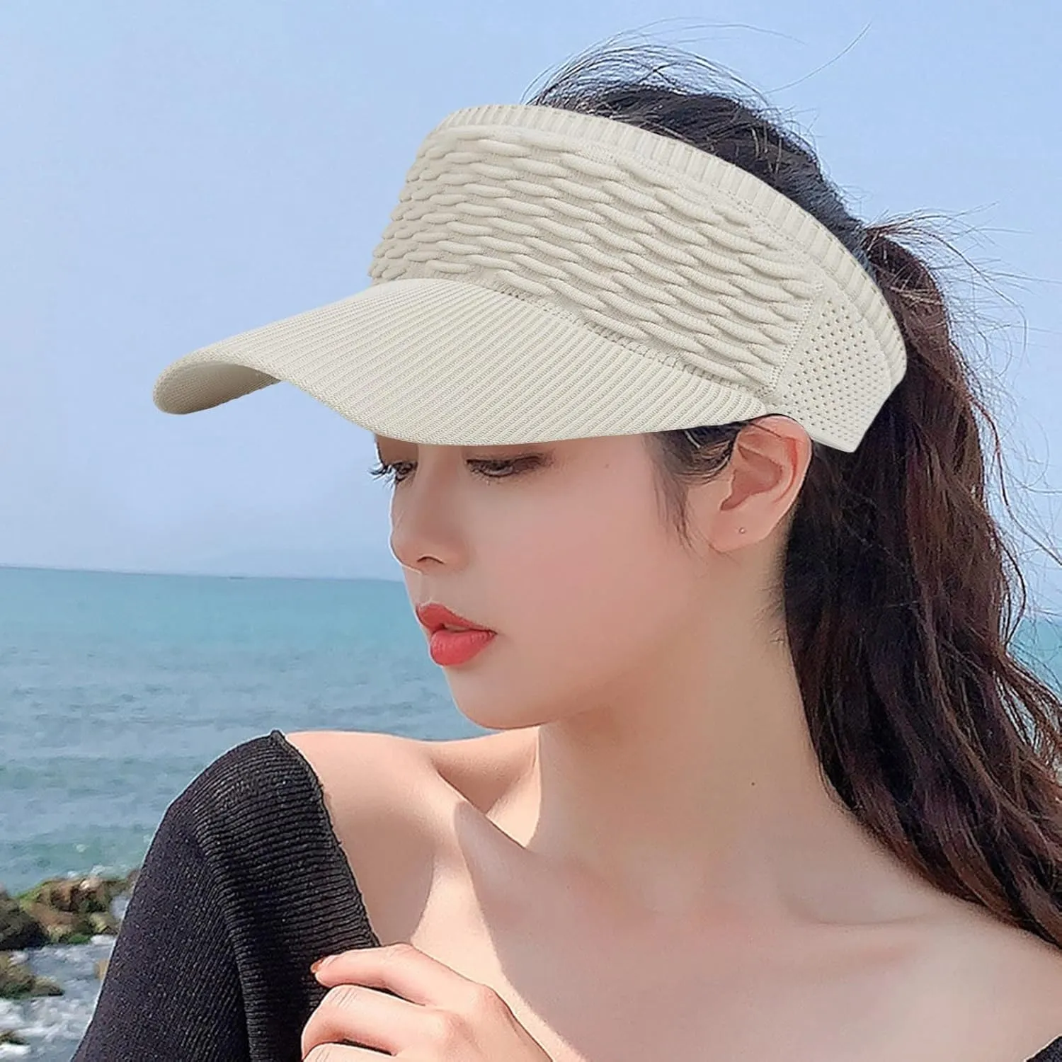 Women Sun Visor Hat for Women Knitted Hats Elastic Sports Hat Empty Top Quick Drying Wide Brim Hat