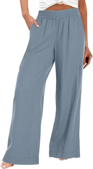 Women Wide Leg Pants High Waisted Cotton Linen Palazzo Lounge Pant Business Casual Paperbag Trousers with Pocket