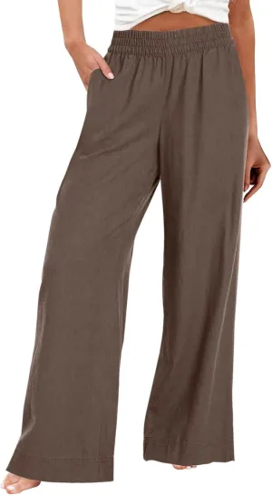 Women Wide Leg Pants High Waisted Cotton Linen Palazzo Lounge Pant Business Casual Paperbag Trousers with Pocket