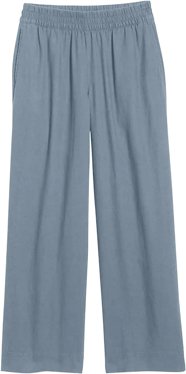 Women Wide Leg Pants High Waisted Cotton Linen Palazzo Lounge Pant Business Casual Paperbag Trousers with Pocket
