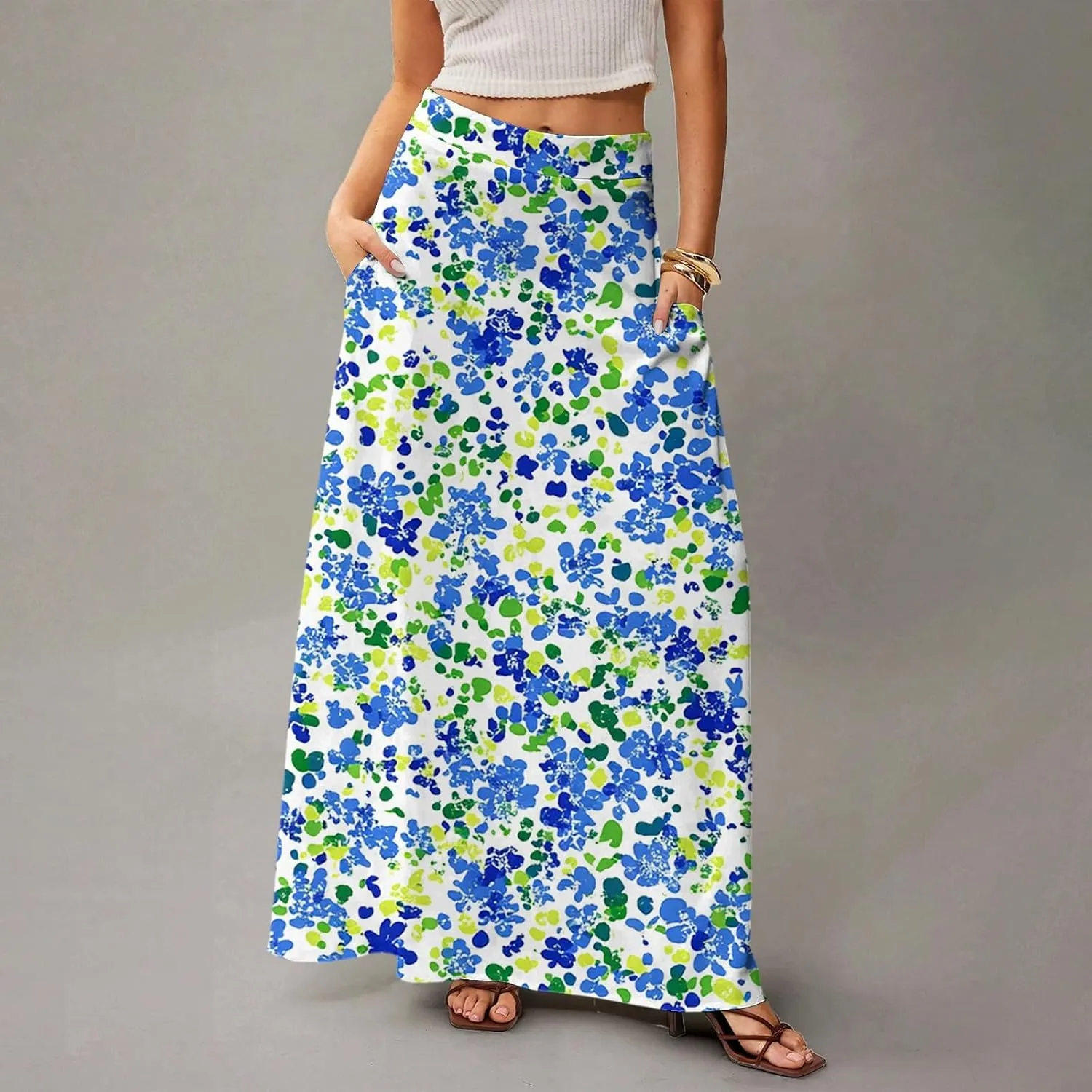 Women's 2025 Bohemian Long Skirts High Waist Flowy A Line Maxi Skirts with Pocket, S-2XL