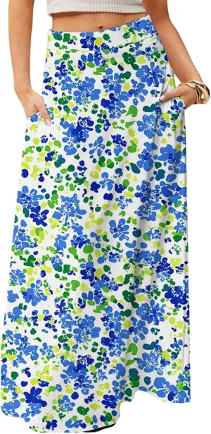 Women's 2025 Bohemian Long Skirts High Waist Flowy A Line Maxi Skirts with Pocket, S-2XL