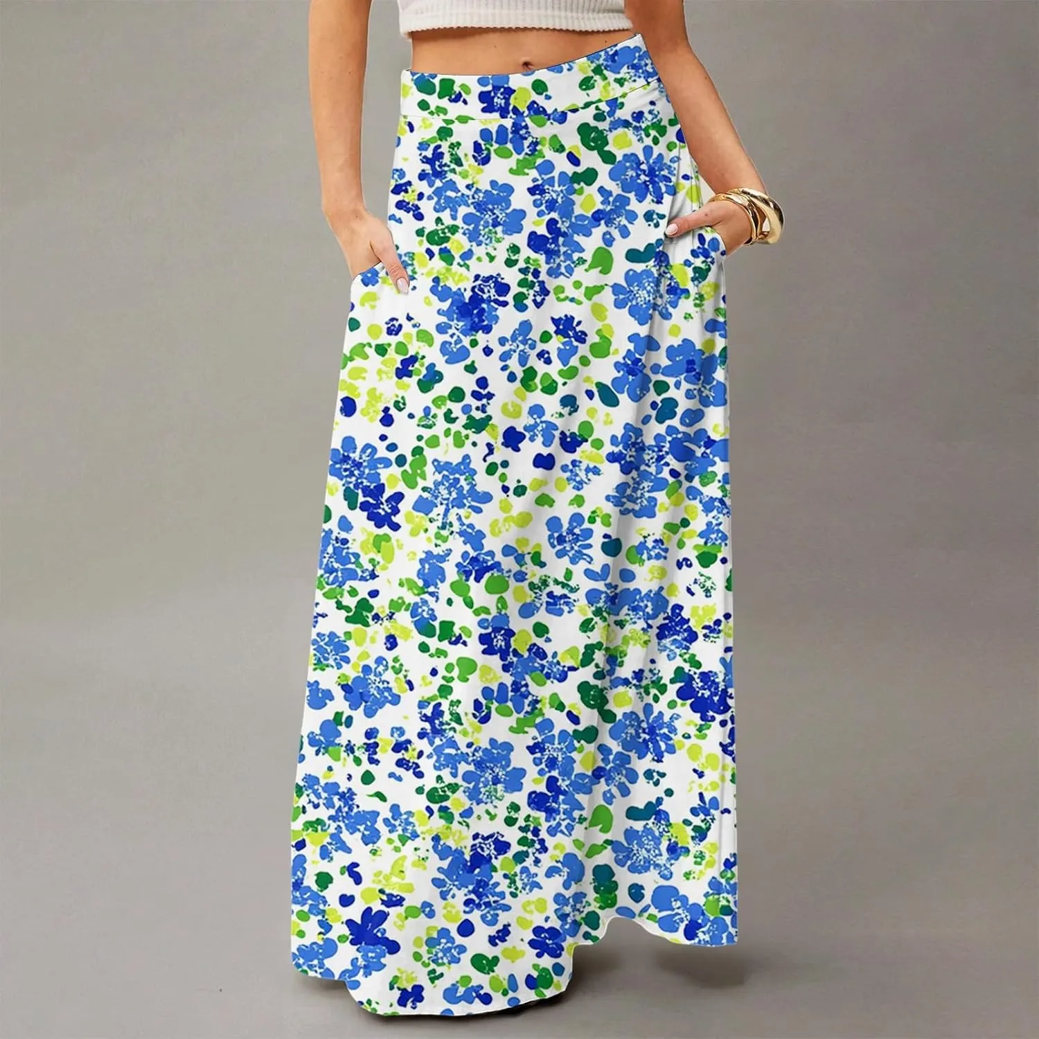 Women's 2025 Bohemian Long Skirts High Waist Flowy A Line Maxi Skirts with Pocket, S-2XL