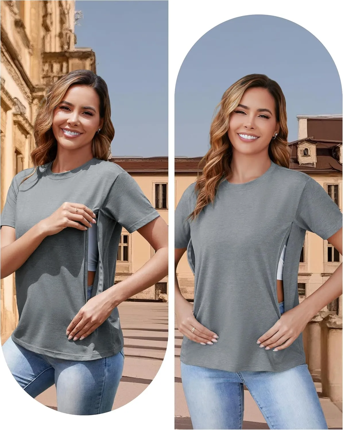 Women's 3-Pack Nursing Tops for Breastfeeding with Hidden Zippers Loose Fit Maternity Shirts