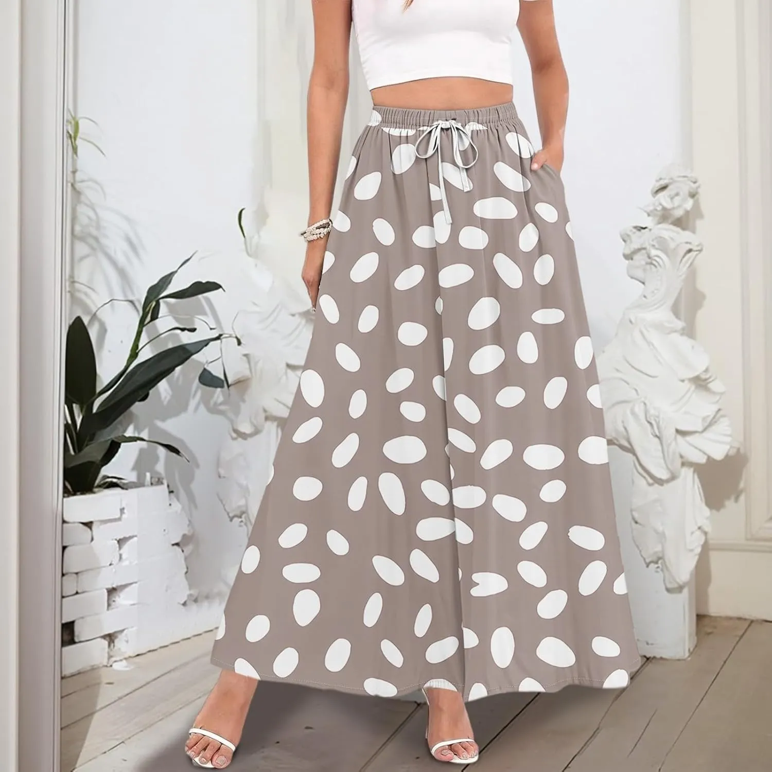 Women's Boho Floral Print Elastic Waist Beach Resort A Line Maxi Skirt with Pocket, S-2XL