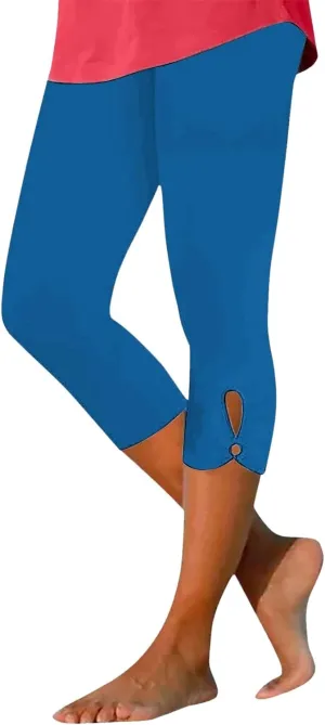 Womens Capris Summer Dressy Cropped High Waist Yoga Pants Fashion Casual Stretch Pull On Workout Crop Capri Leggings