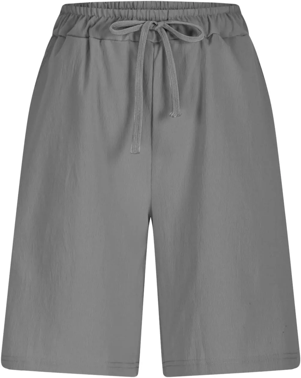 Women's Casual Shorts Elastic Waistband Solid Color Cotton Linen Cargo Short Relaxed Fit Straight Wide Leg Half Pants
