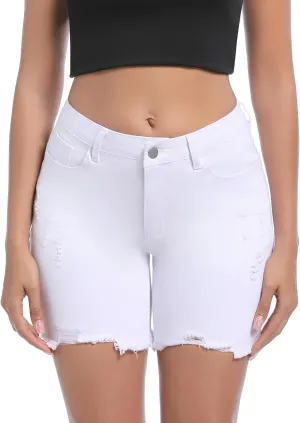 Women’s Casual Summer Ripped High Waisted Denim Shorts Stretch Distressed Frayed Raw Hem Jean Shorts