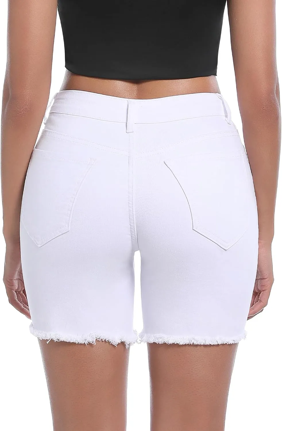 Women’s Casual Summer Ripped High Waisted Denim Shorts Stretch Distressed Frayed Raw Hem Jean Shorts