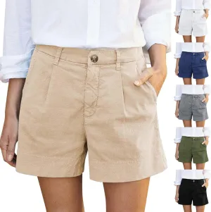 Womens Cotton Linen Shorts Summer Chino Shorts High Waisted Bermuda Shorts Dressy Wide Leg Shorts with Pockets