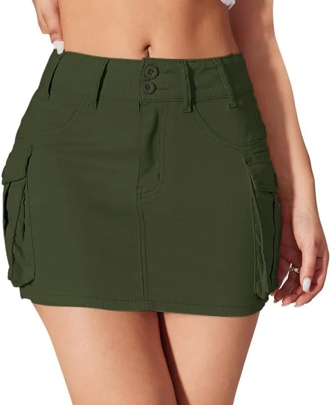 Womens Denim Mini Skirts Low Waisted Y2k Cargo Jean Short 2024 Summer Denim Skirt with Pockets