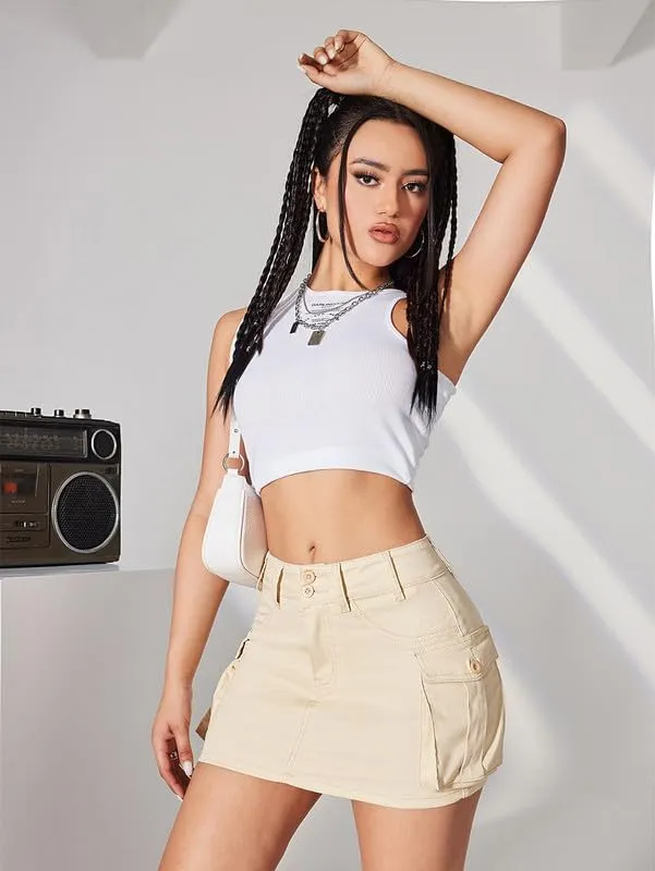 Womens Denim Mini Skirts Low Waisted Y2k Cargo Jean Short 2024 Summer Denim Skirt with Pockets