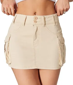 Womens Denim Mini Skirts Low Waisted Y2k Cargo Jean Short 2024 Summer Denim Skirt with Pockets