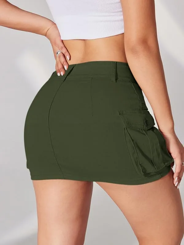 Womens Denim Mini Skirts Low Waisted Y2k Cargo Jean Short 2024 Summer Denim Skirt with Pockets