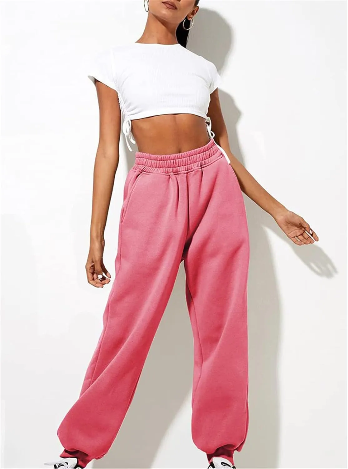 Womens Fleece Lined Sweatpants Women Printed Casual Pants Sports Closed Waist Elastic Waist Casual Loose Sweatpants