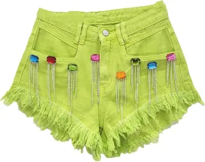 Women’s Frayed Hem Denim Shorts Spring Summer High Waist Retro Casual Wide-Leg