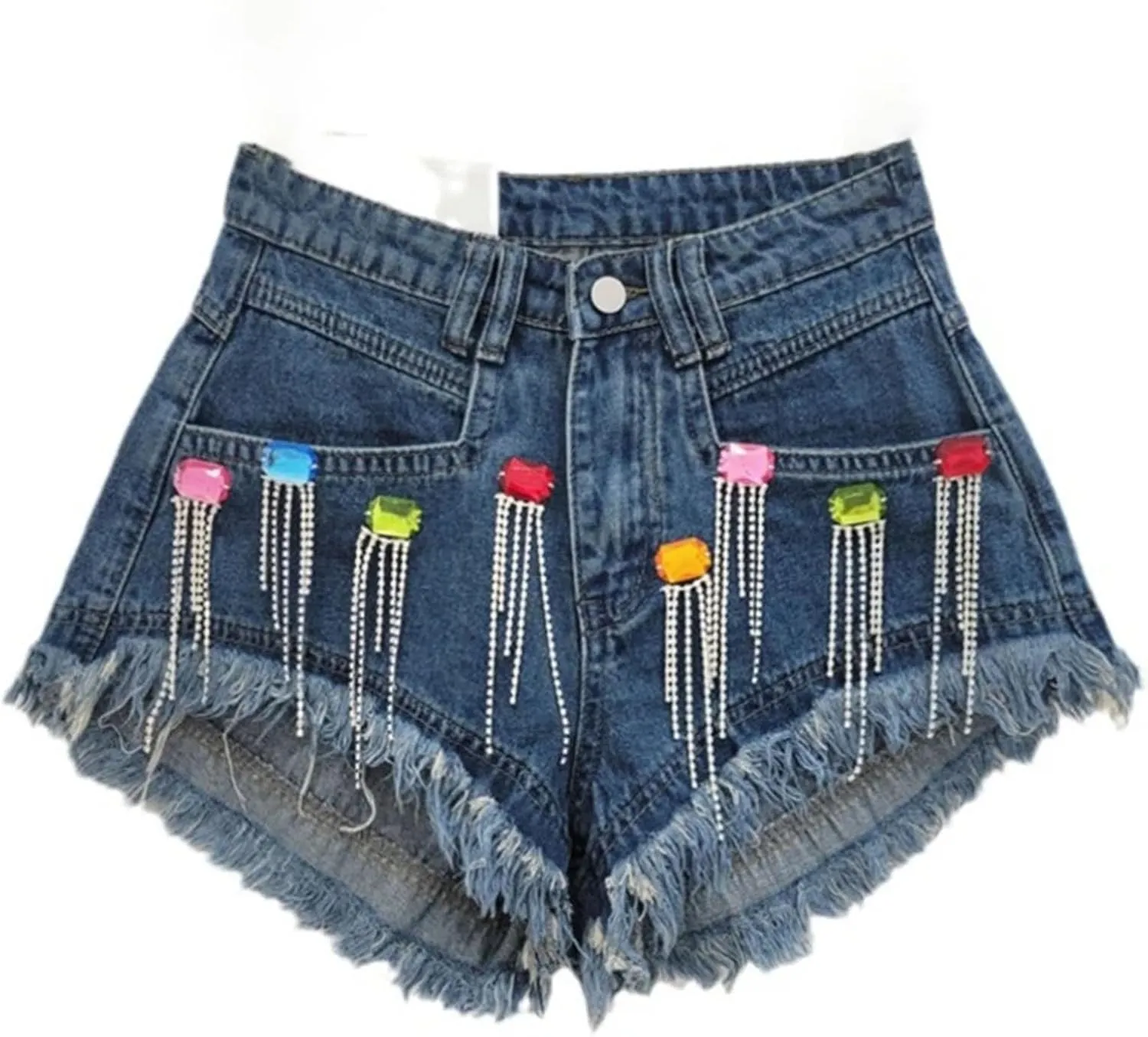 Women’s Frayed Hem Denim Shorts Spring Summer High Waist Retro Casual Wide-Leg