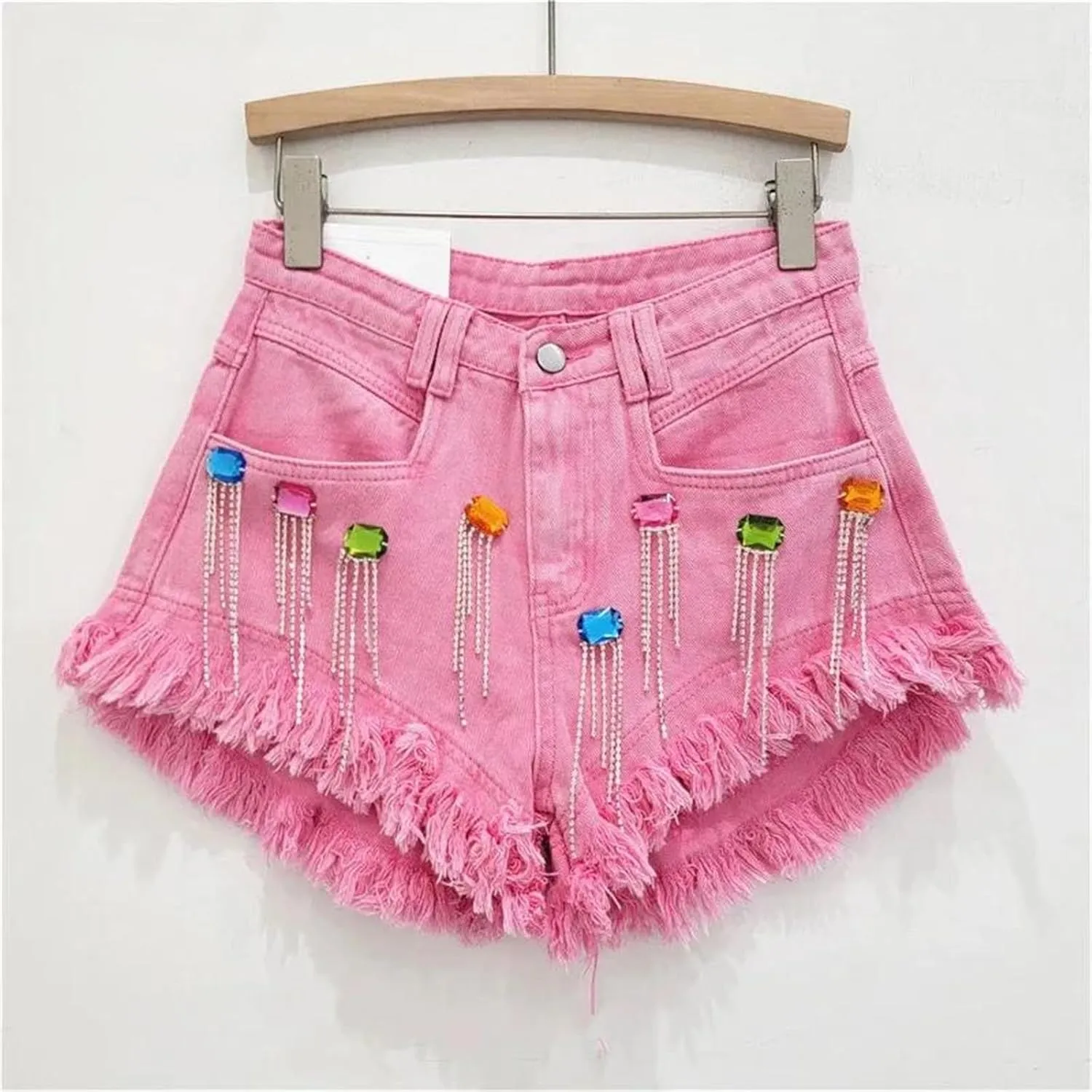 Women’s Frayed Hem Denim Shorts Spring Summer High Waist Retro Casual Wide-Leg