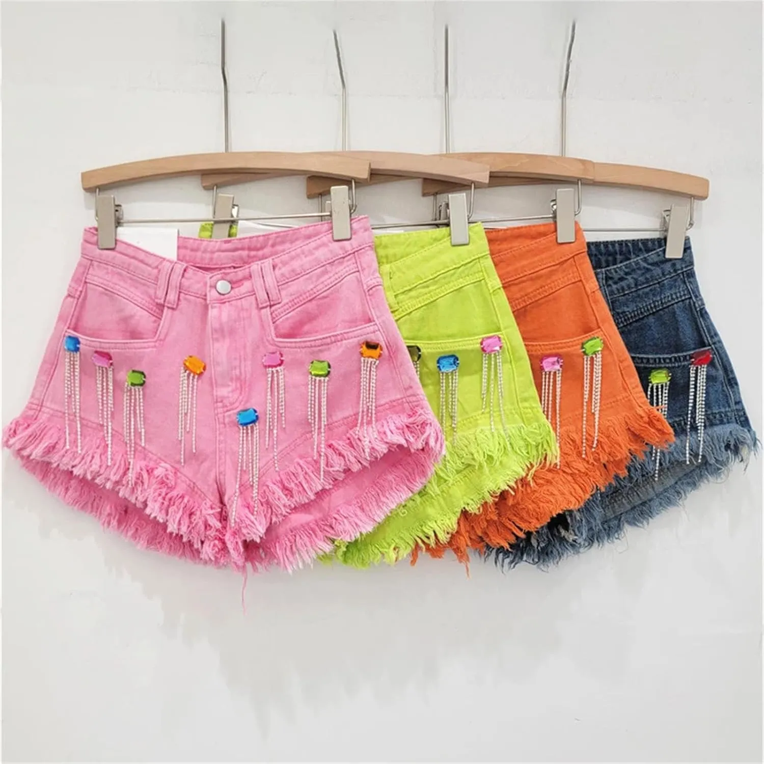Women’s Frayed Hem Denim Shorts Spring Summer High Waist Retro Casual Wide-Leg