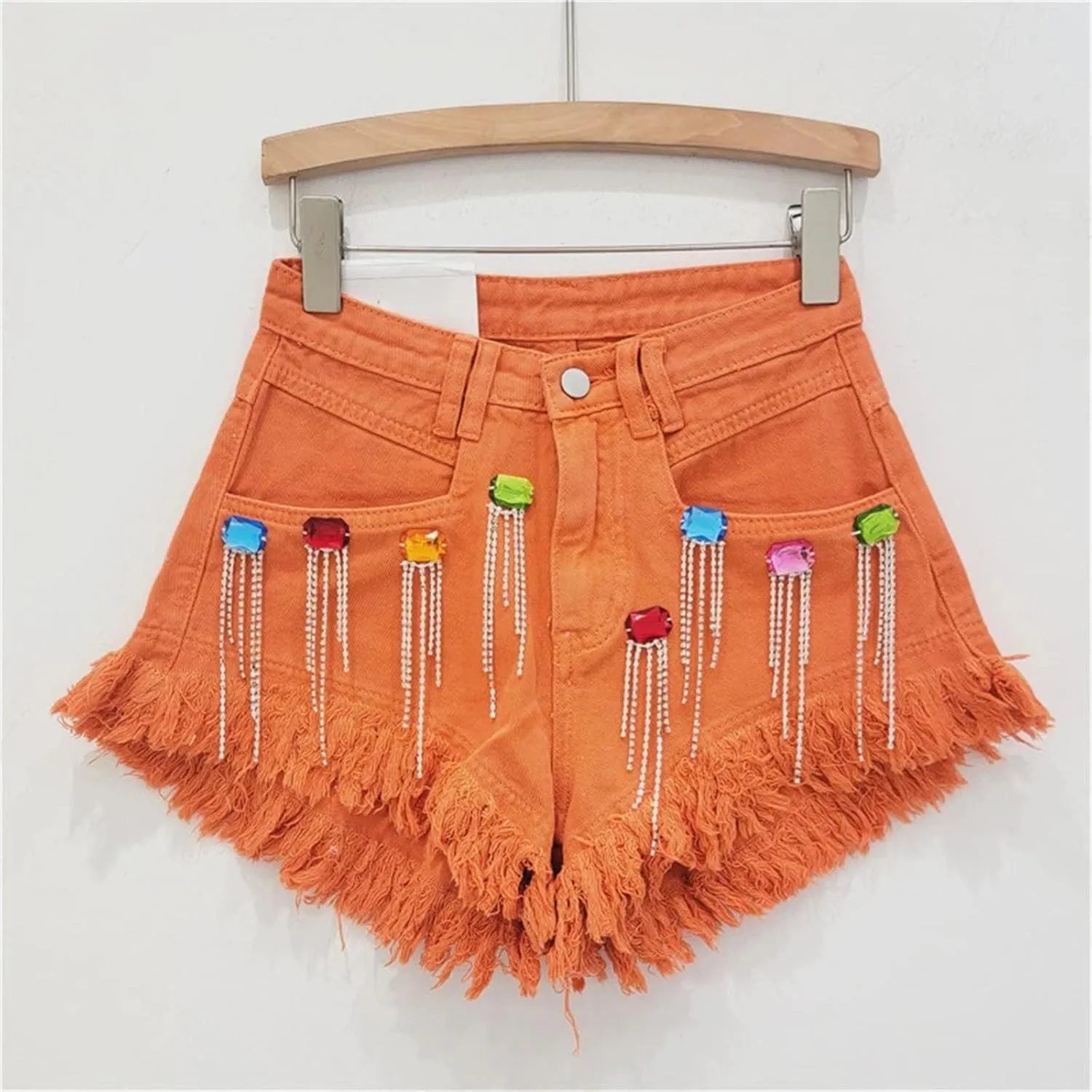 Women’s Frayed Hem Denim Shorts Spring Summer High Waist Retro Casual Wide-Leg