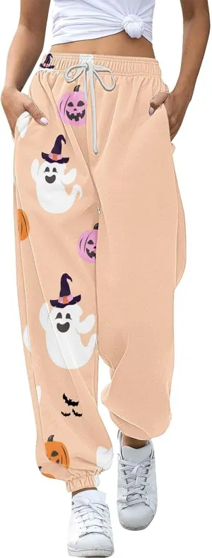 Womens Halloween Elastic Waist Pants Workout High Waisted Yoga Pants with Pockets Casual Pant with Pockets Halloween