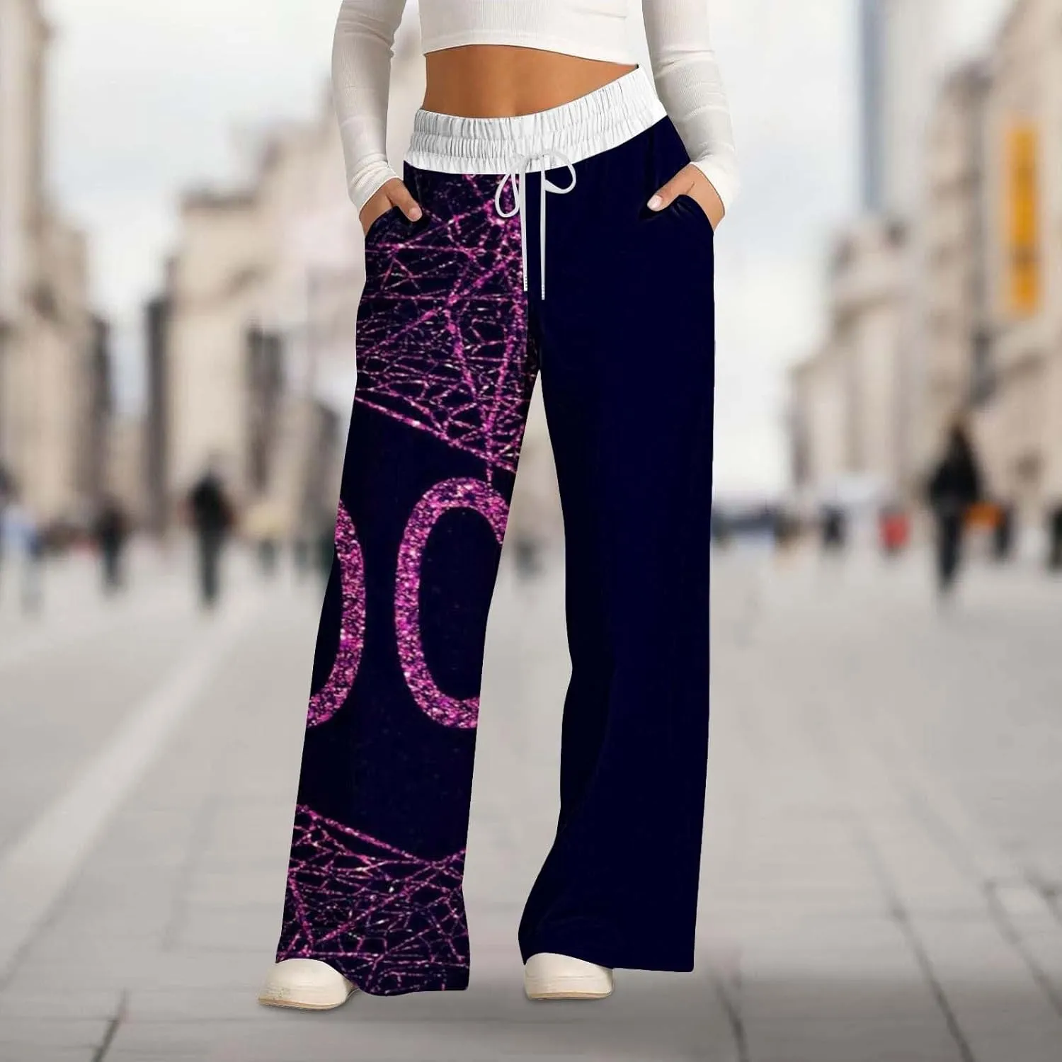 Womens Halloween Sweatpants Lacing Solid Color Waist Waist Wide Leg Casual Pants Womens Cargo Sweatpants Fleece