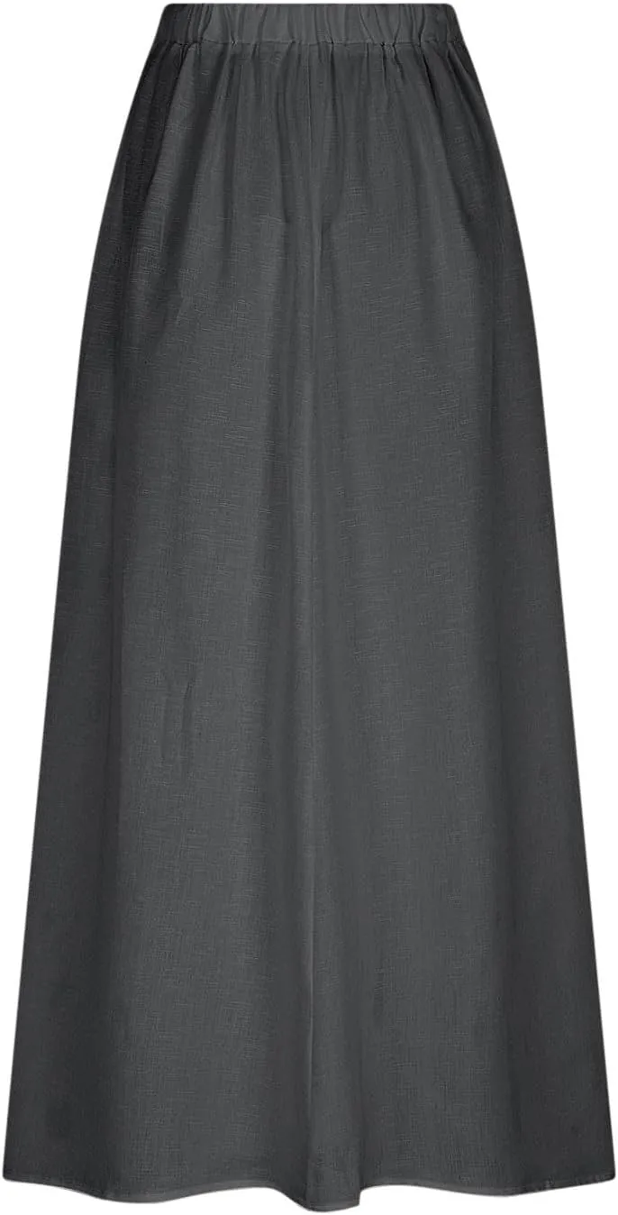 Womens High Waist Maxi Skirts Casual Loose Fit Flowy Swing Pleated A Line Long Skirts Solid Color Skirts with Pocket