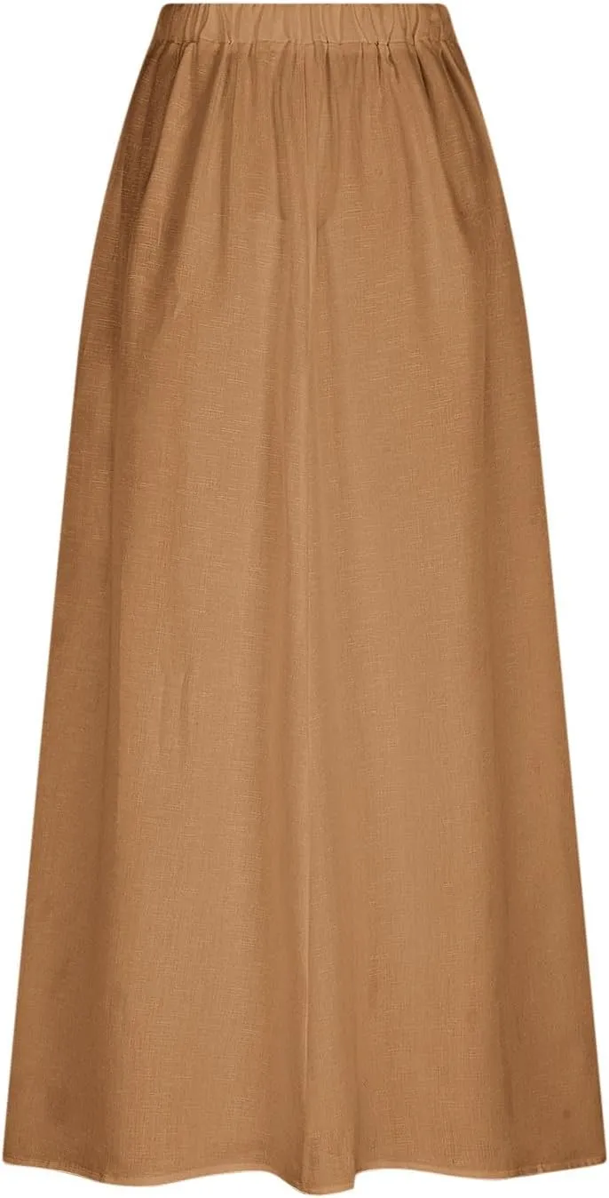 Womens High Waist Maxi Skirts Casual Loose Fit Flowy Swing Pleated A Line Long Skirts Solid Color Skirts with Pocket