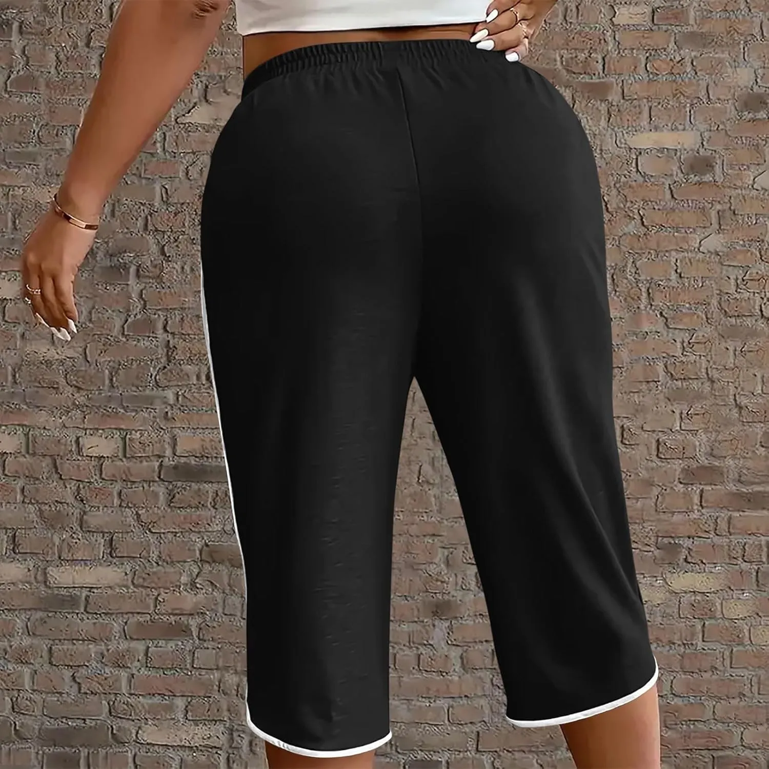 Womens Jogging Capris Stretch Waist Drawstring Pants with Pockets Straight Leg Casual Comfy Athletic Trousers