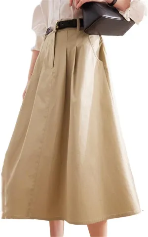 Women's Long Skirt Pocket Mid-Length Over-The-Knee Utility A Line Skirts for Women