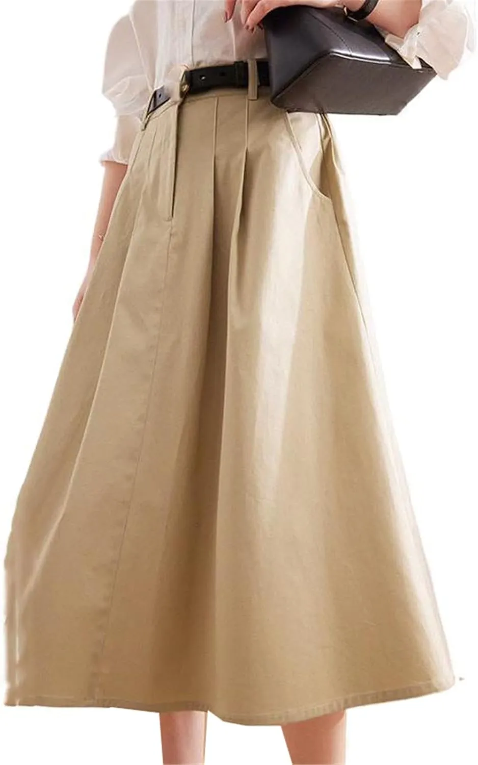 Women's Long Skirt Pocket Mid-Length Over-The-Knee Utility A Line Skirts for Women