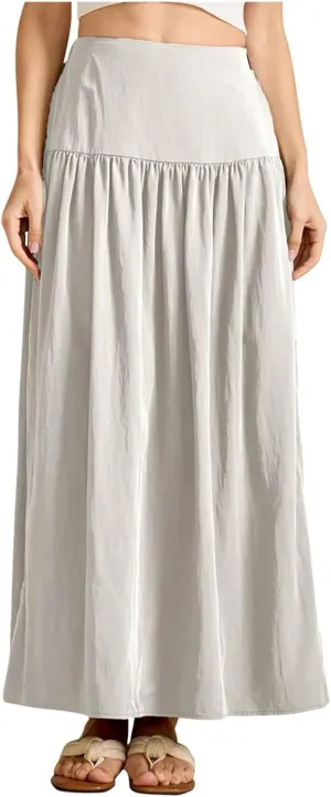 Women's Long Skirts Dressy Casual Maxi Skirt Summer Solid Color High Waist Pleated Wedding Guest Clothes with Pocket