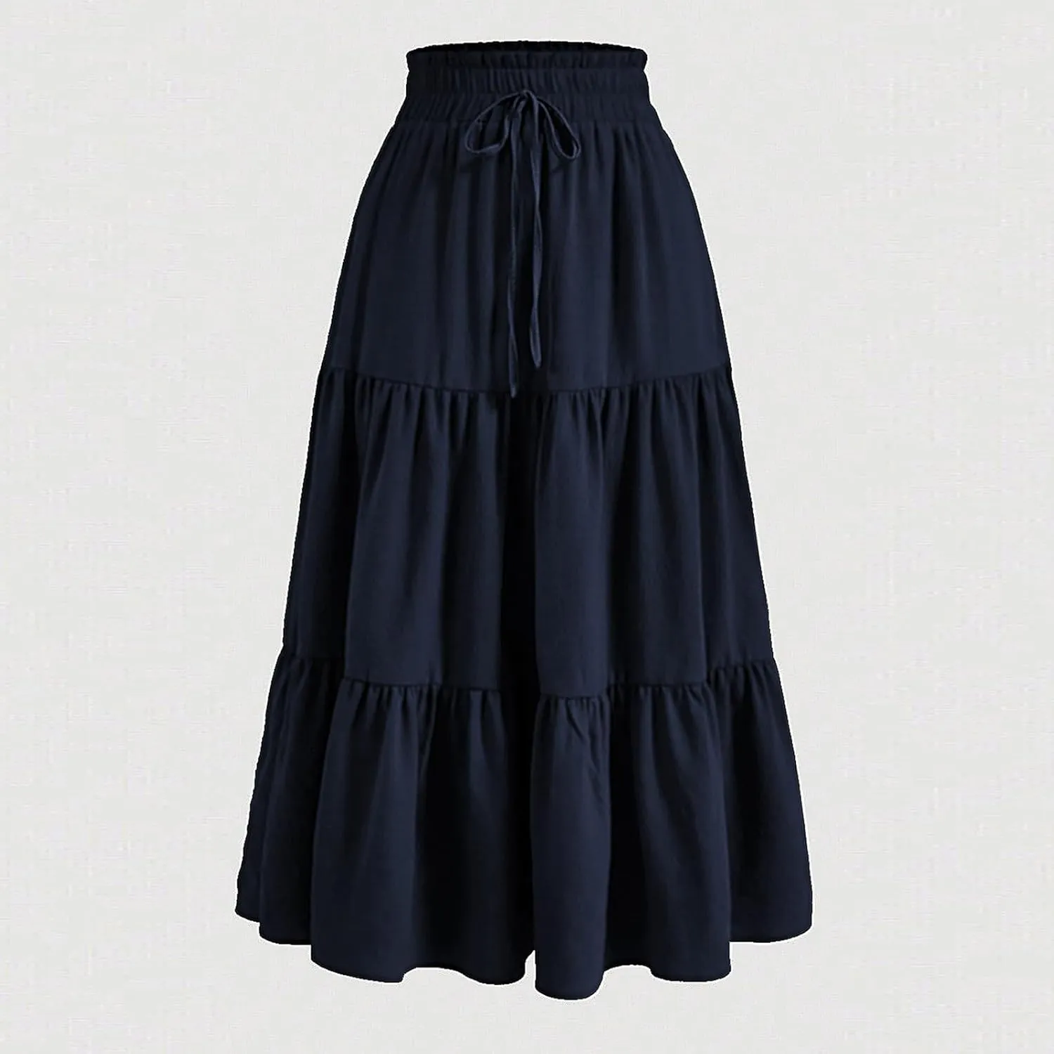 Womens Maxi Skirt Drawstring High Waisted Summer Long Skirts Lightweight Tiered Flowy Floral Pleated Skirts w/Pockets