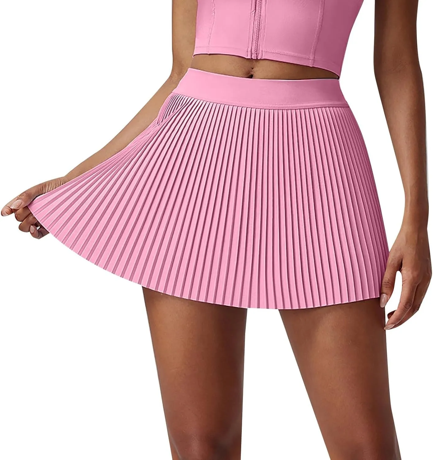 Womens Pleated Tennis Skirts with Pocket Shorts High Waisted Skorts Lightweight Golf Skirt Flowy Athletic Skort