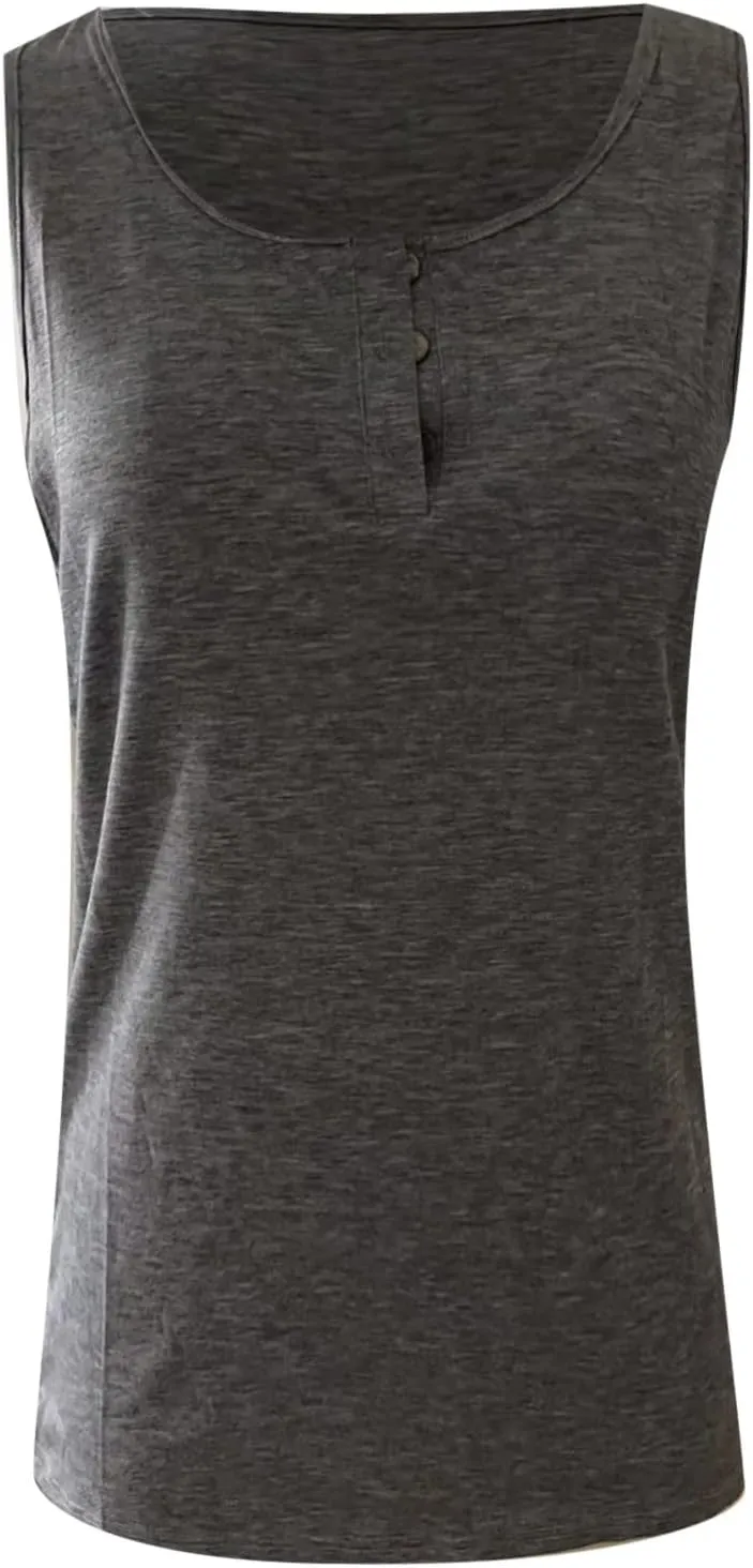 Womens Plus Size Tank Tops U Neck Tanks Summer Sleeveless Henley T-Shirts Tops Casual Button Down Tunics Shirts