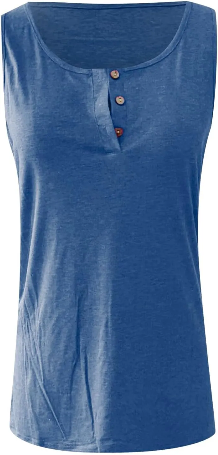 Womens Plus Size Tank Tops U Neck Tanks Summer Sleeveless Henley T-Shirts Tops Casual Button Down Tunics Shirts