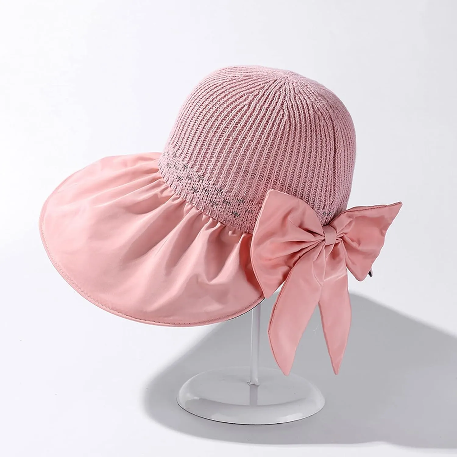 Womens Straw Wide Brim Sun Hats Outdoor Casual Bow Solid Colors Beach Hat Summer Travel Vacation Visor Hat