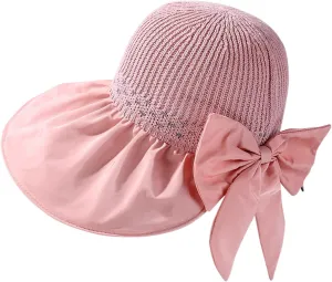 Womens Straw Wide Brim Sun Hats Outdoor Casual Bow Solid Colors Beach Hat Summer Travel Vacation Visor Hat