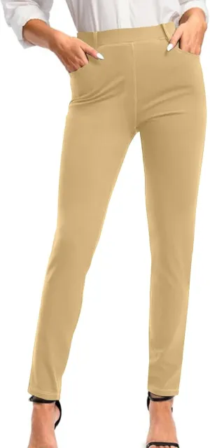 Women's Stretchy Dress Pants Slim Fit Straight Leg Office Pants Tummy Control High Waisted Trousers Slacks
