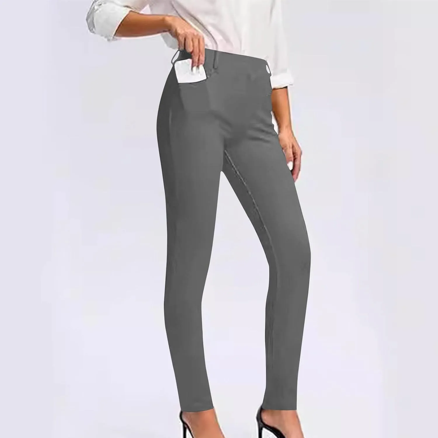 Women's Stretchy Dress Pants Slim Fit Straight Leg Office Pants Tummy Control High Waisted Trousers Slacks