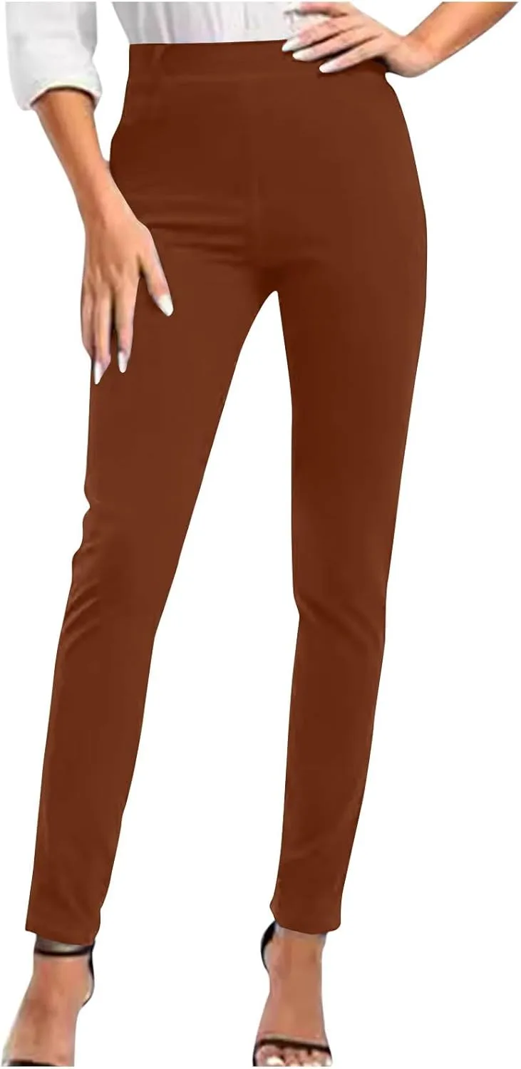 Women's Stretchy Dress Pants Slim Fit Straight Leg Office Pants Tummy Control High Waisted Trousers Slacks