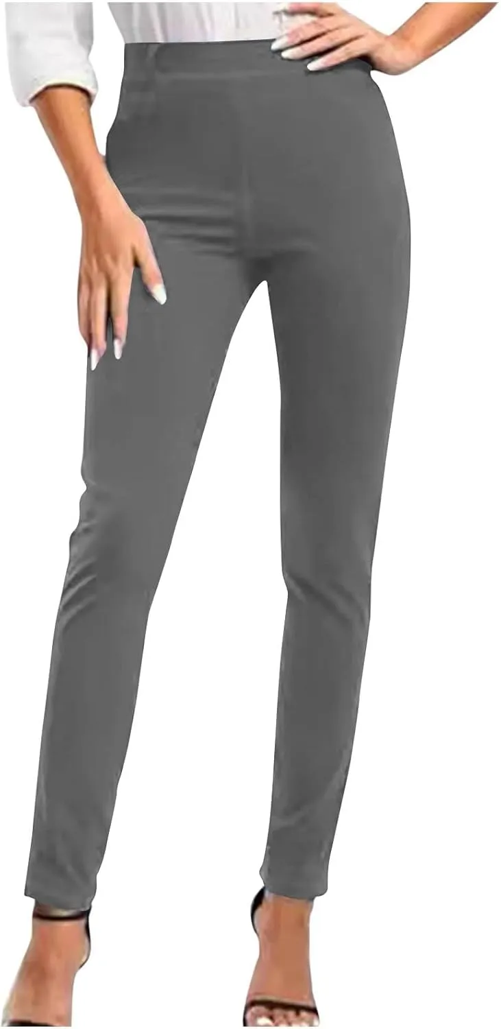 Women's Stretchy Dress Pants Slim Fit Straight Leg Office Pants Tummy Control High Waisted Trousers Slacks