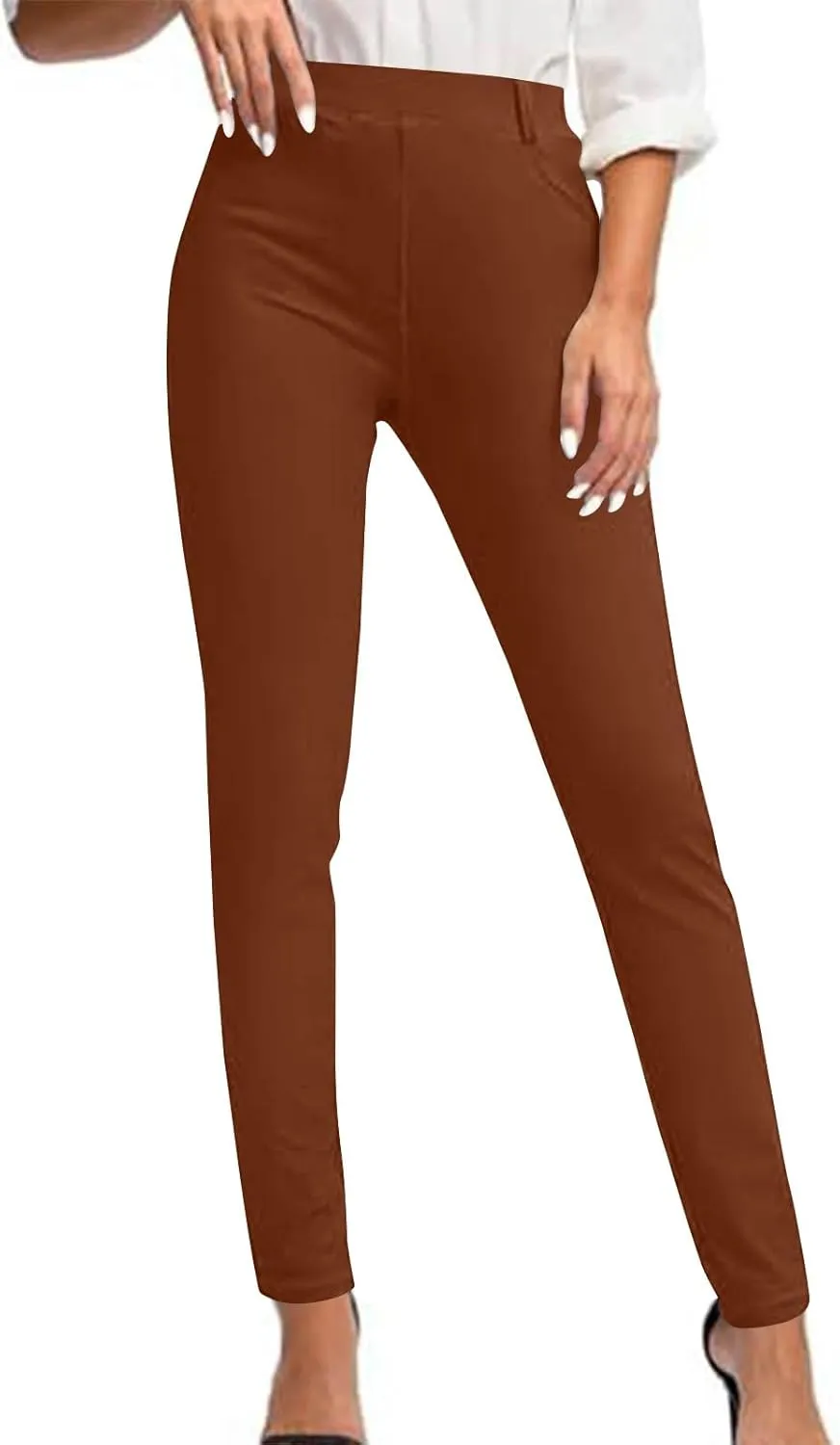 Women's Stretchy Dress Pants Slim Fit Straight Leg Office Pants Tummy Control High Waisted Trousers Slacks